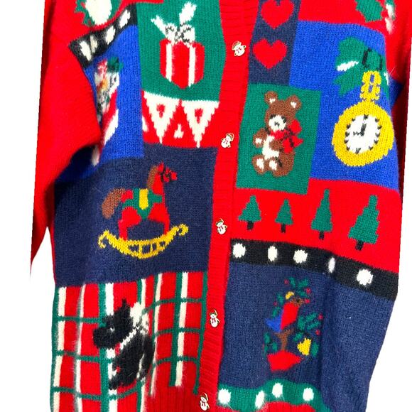 Ugly Christmas Charter Club Scotty Dog Snowman Wool Cardigan Size 8 - Picture 6 of 10